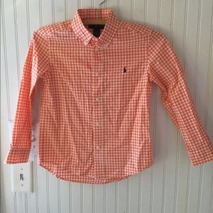 Boys Size 7 Ralph Lauren Orange Gingham Shirt